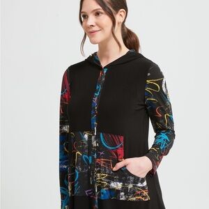 Joseph Ribkoff Geometric Button Down Top Hoodie